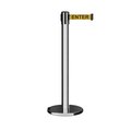 Montour Line Retractable Belt Stanchion, Roller Base, 3ft Pol.Steel Post  14ft. Cau ME650-PS-CAUYB-140